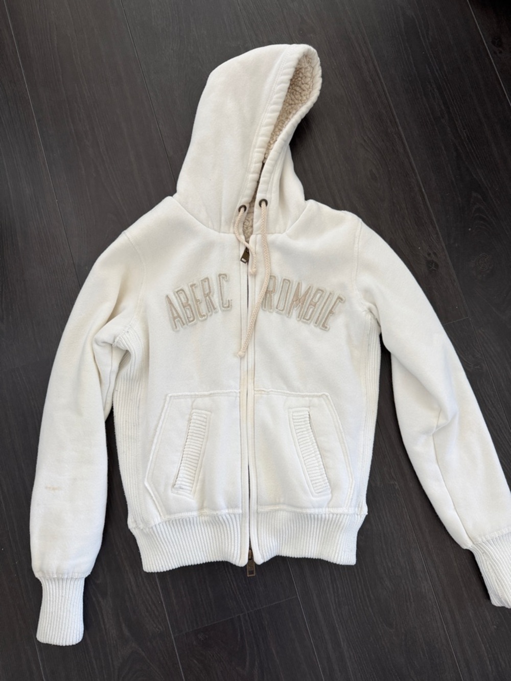 Abercrombie & Fitch Cream Zip-Up Sherpa Hoodie